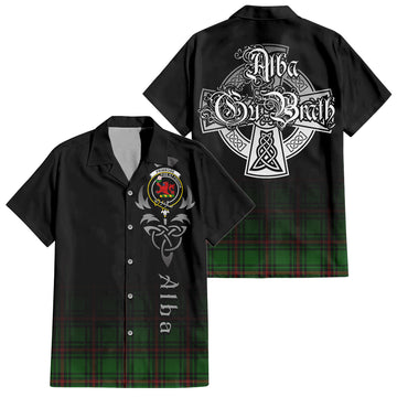 Tartan Vibes Clothing Primrose Tartan Short Sleeve Button Up Featuring Alba Gu Brath Family Crest Celtic Inspired