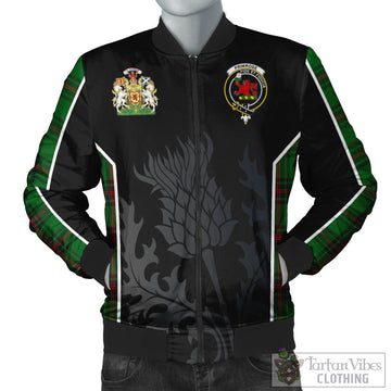 Primrose Tartan Bomber Jacket with Family Crest and Scottish Thistle Vibes Sport Style
