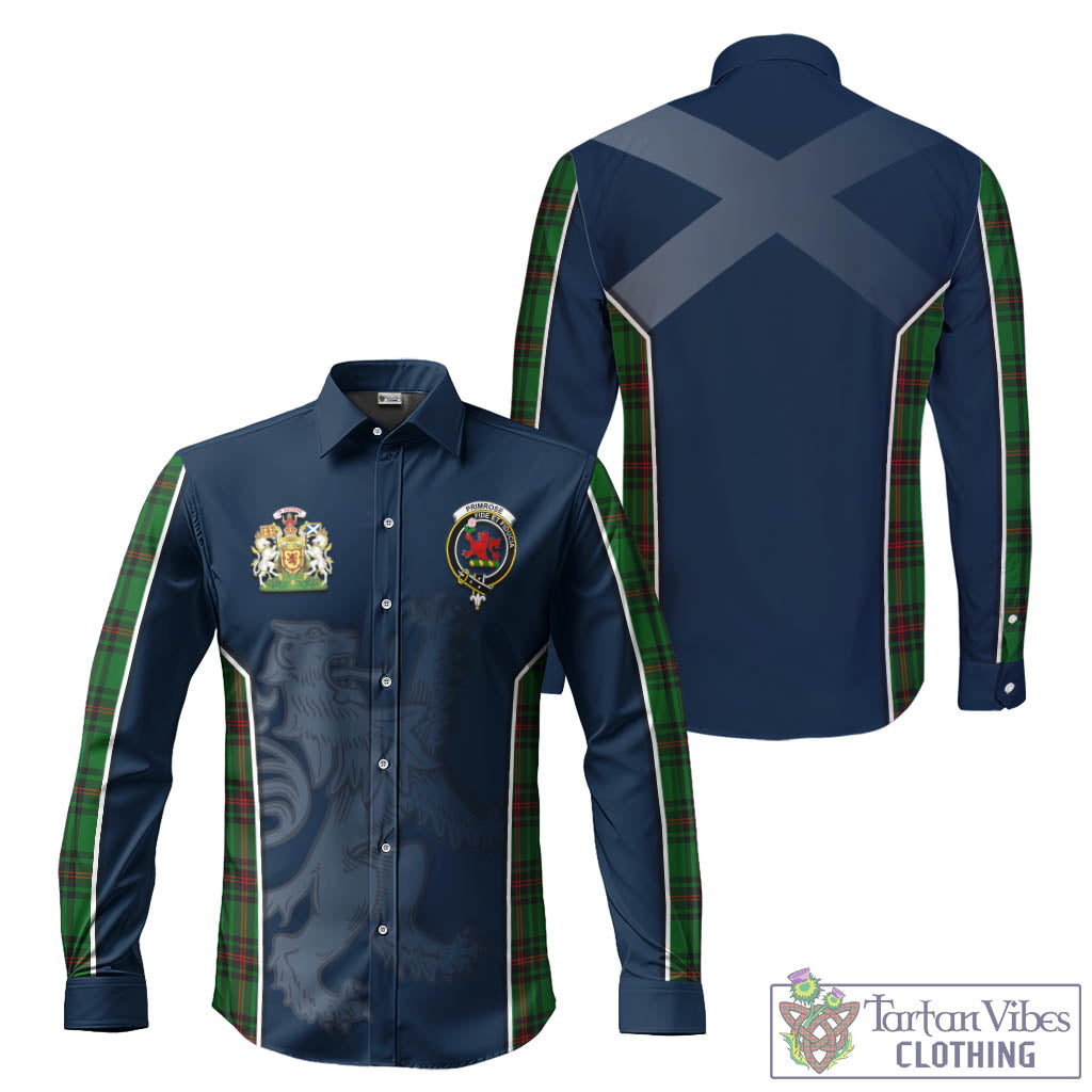 Primrose Tartan Long Sleeve Button Up Shirt with Family Crest and Lion Rampant Vibes Sport Style