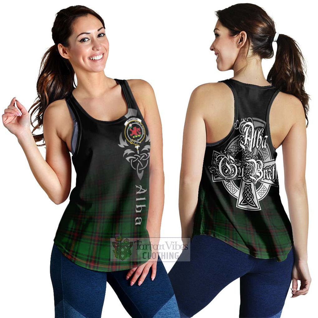 Tartan Vibes Clothing Primrose Tartan Women's Racerback Tanks Featuring Alba Gu Brath Family Crest Celtic Inspired