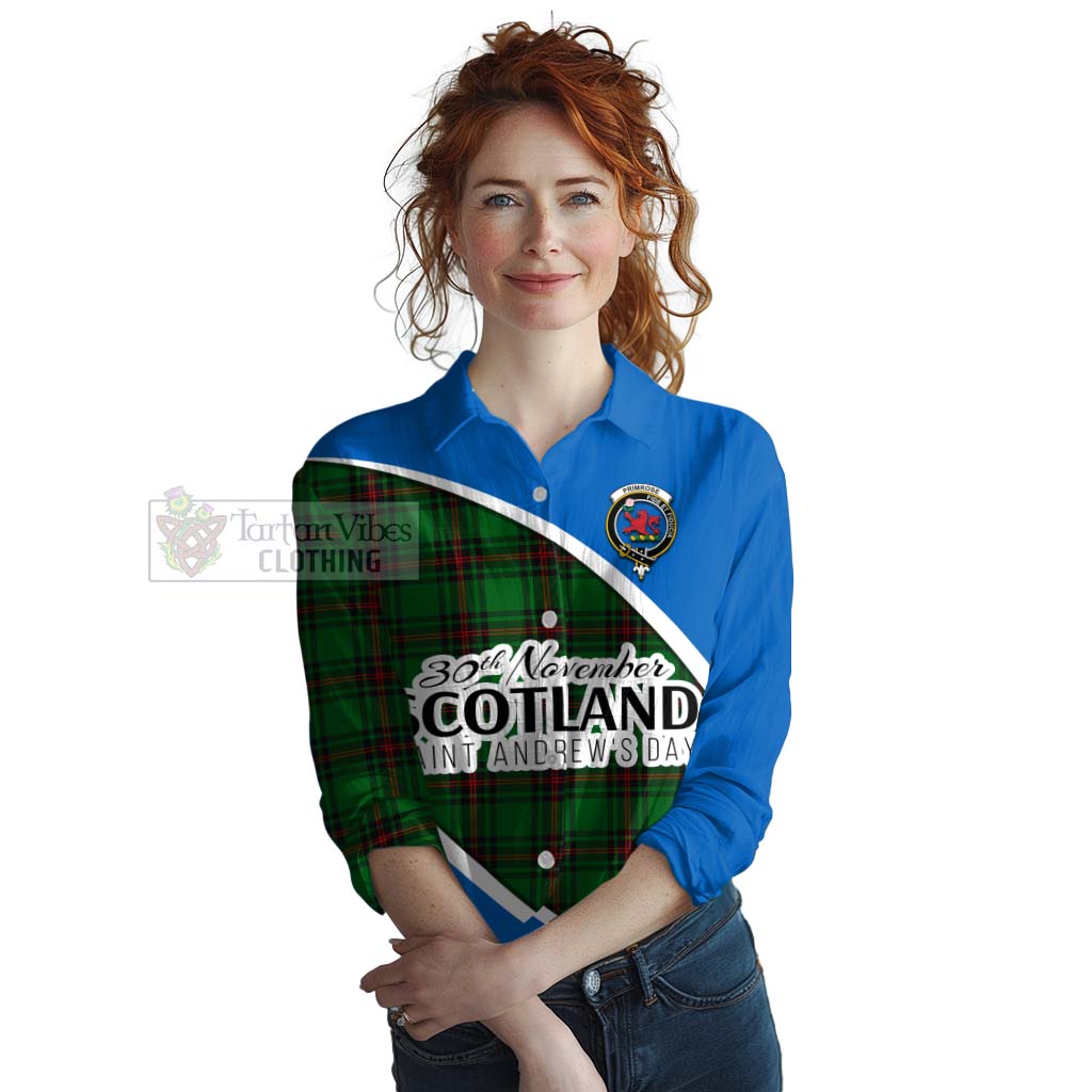 Tartan Vibes Clothing Primrose Family Crest Tartan Women's Casual Shirt Celebrate Saint Andrew's Day in Style