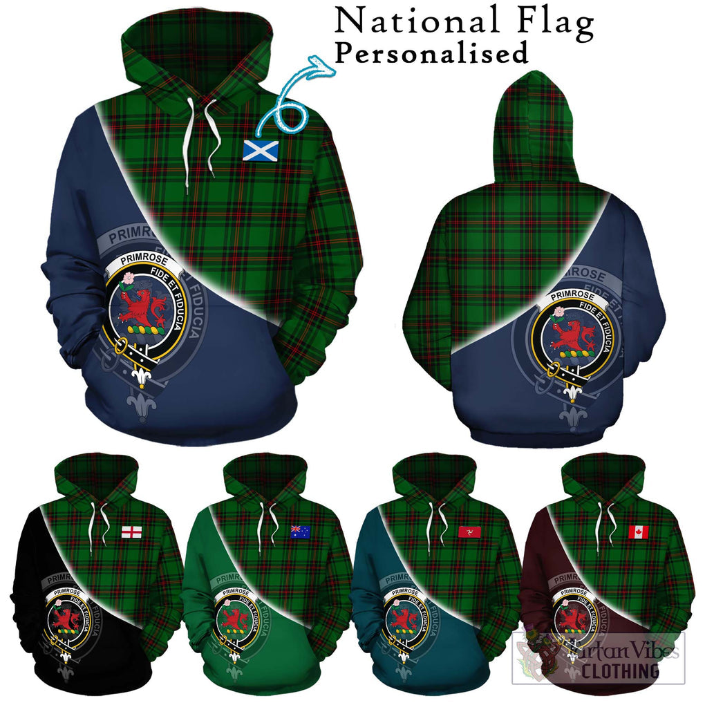 Primrose Tartan Hoodie with Personalised National Flag and Family Crest Half Style Zip Hoodie - Tartanvibesclothing Shop