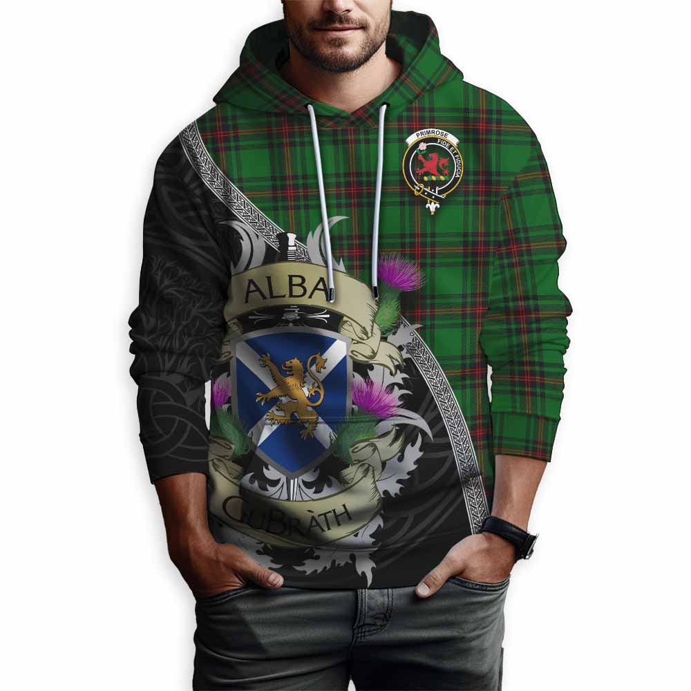 Tartan Vibes Clothing Primrose Tartan Family Crest Hoodie Lion Rampant Royal Thistle Shield Celtic Inspired