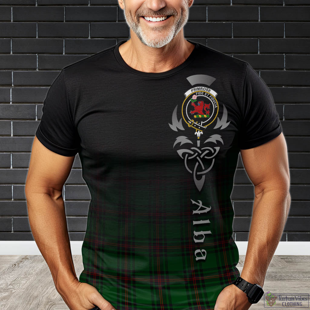 Tartan Vibes Clothing Primrose Tartan T-Shirt Featuring Alba Gu Brath Family Crest Celtic Inspired