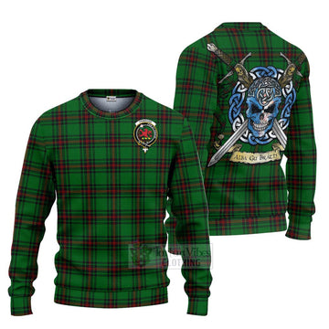 Tartan Vibes Clothing Primrose Tartan Knitted Sweater with Family Crest Celtic Skull Style