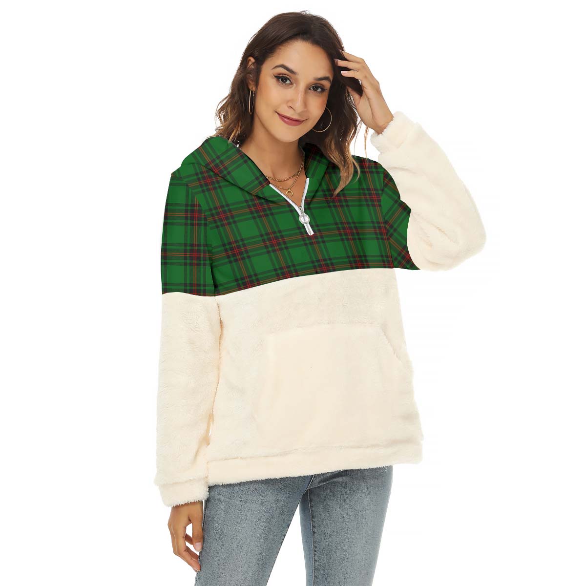 primrose-tartan-womens-borg-fleece-hoodie-with-half-zip