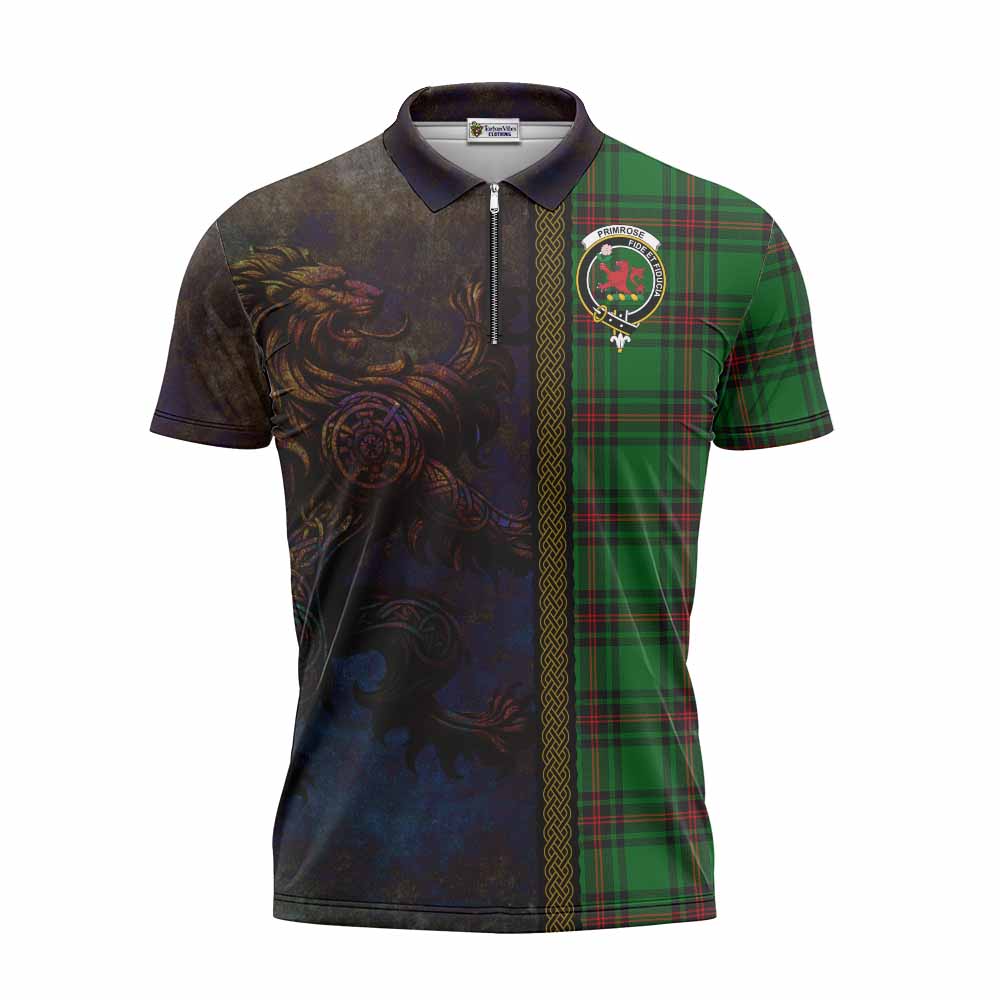 Tartan Vibes Clothing Primrose Tartan Family Crest Zipper Polo Shirt Alba Gu Brath Be Brave Lion Ancient Style