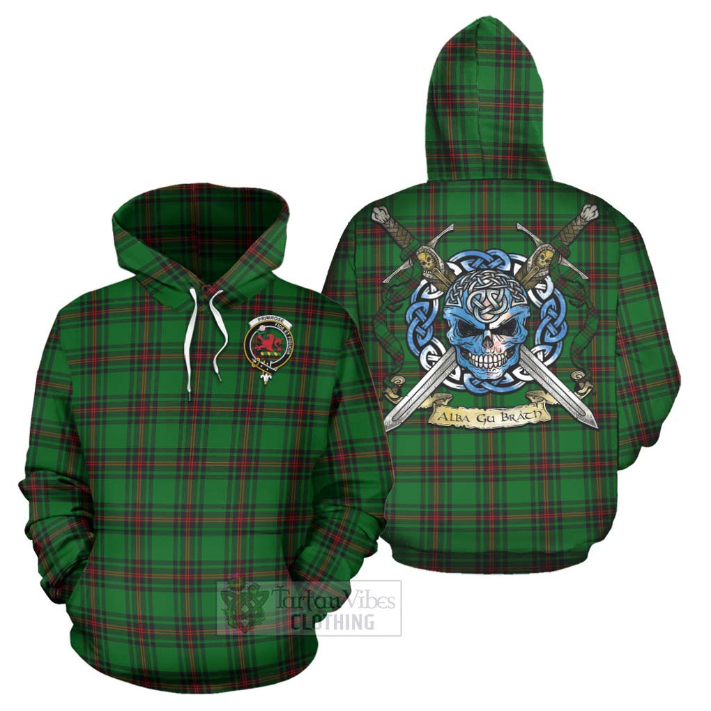 Tartan Vibes Clothing Primrose Tartan Hoodie with Family Crest Celtic Skull Style