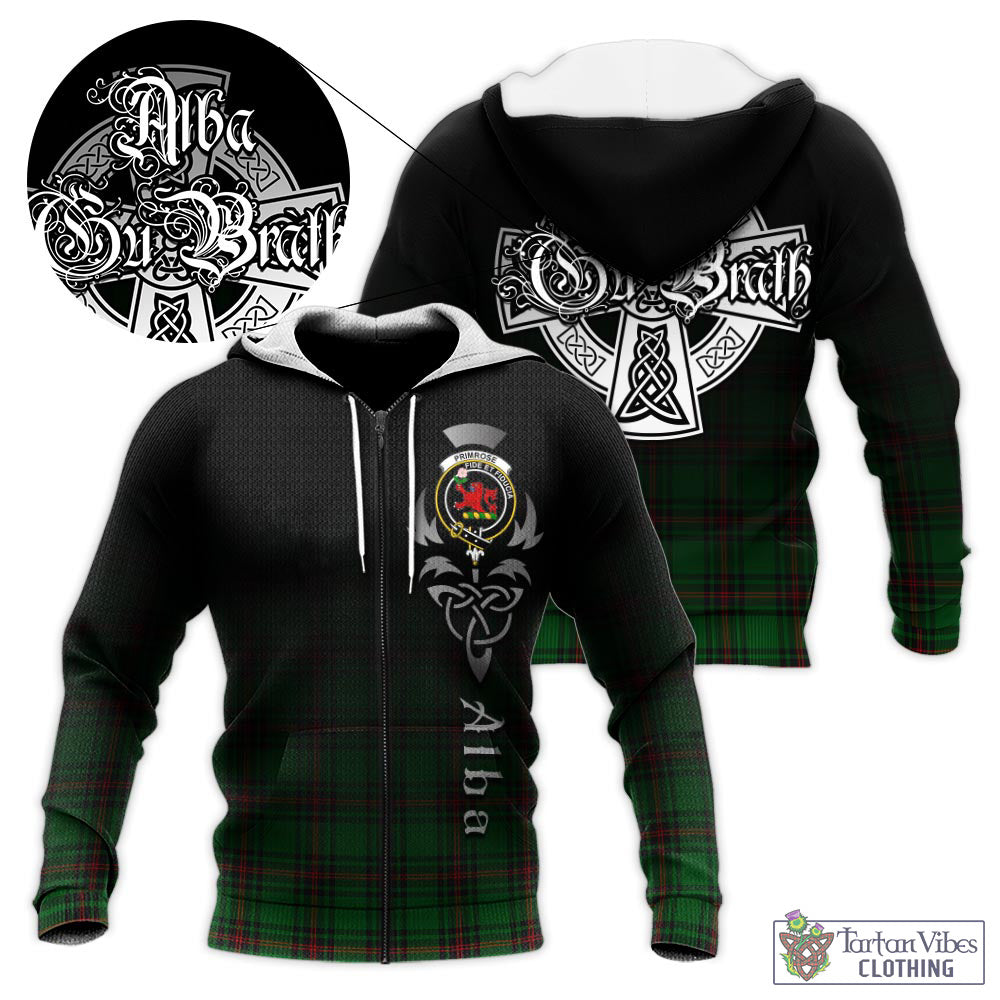 Tartan Vibes Clothing Primrose Tartan Knitted Hoodie Featuring Alba Gu Brath Family Crest Celtic Inspired