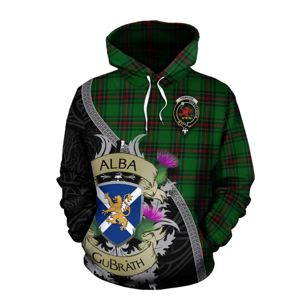 Tartan Vibes Clothing Primrose Tartan Family Crest Cotton Hoodie Lion Rampant Royal Thistle Shield Celtic Inspired