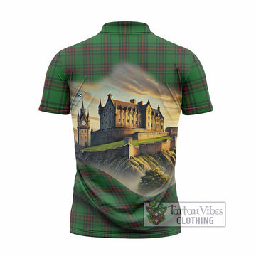 Primrose Tartan Family Crest Zipper Polo Shirt with Scottish Ancient Castle Style