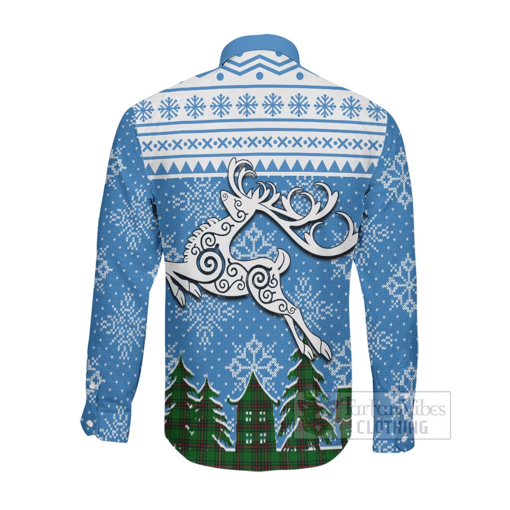 Tartan Vibes Clothing Primrose Clan Christmas Long Sleeve Button Shirt Celtic Reindeer Style