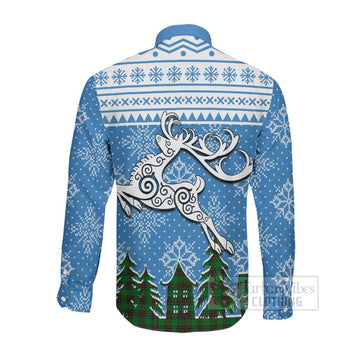 Primrose Clan Christmas Long Sleeve Button Shirt Celtic Reindeer Style