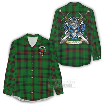 Tartan Vibes Clothing Primrose Tartan Women's Casual Shirt with Family Crest Celtic Skull Style