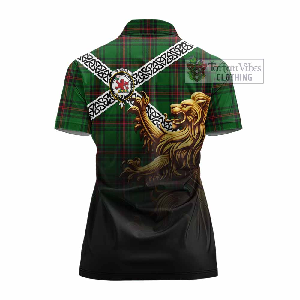 Tartan Vibes Clothing Primrose Crest Tartan Women's Polo Shirt with Golden Lion Emblem Celtic Style