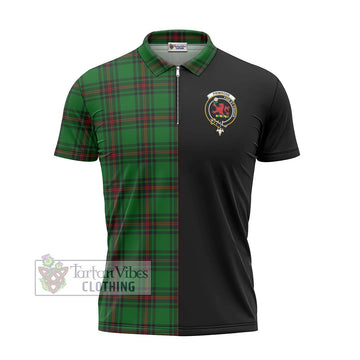 Primrose Tartan Zipper Polo Shirt with Family Crest and Half Of Me Style - Tartanvibesclothing Shop