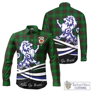 Primrose Tartan Long Sleeve Button Up Shirt with Alba Gu Brath Regal Lion Emblem