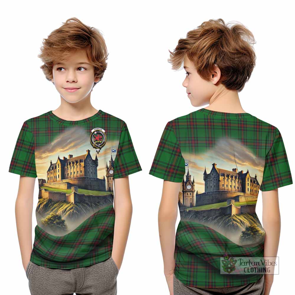 Tartan Vibes Clothing Primrose Tartan Family Crest Kid T-Shirt with Scottish Ancient Castle Style