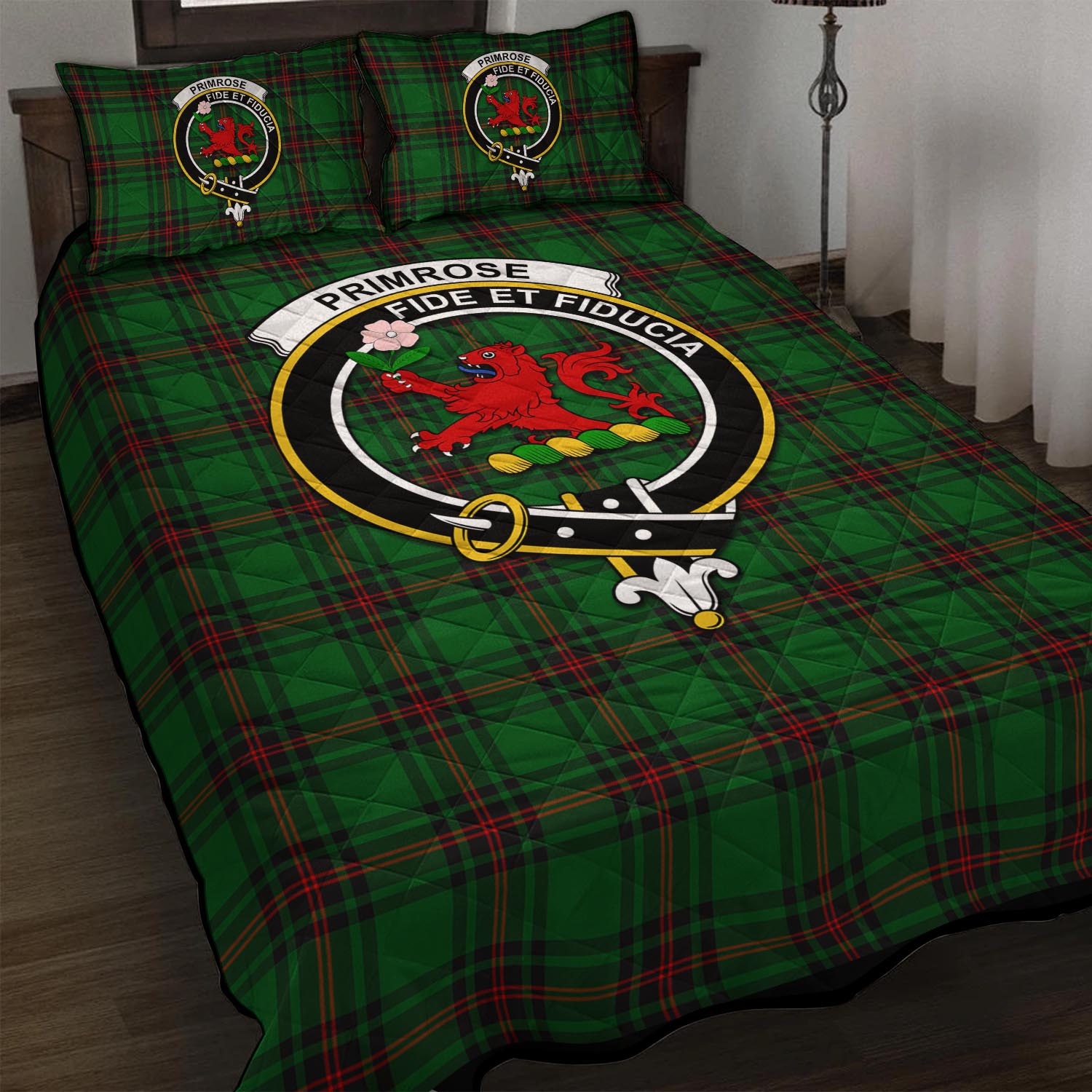 Primrose Tartan Quilt Bed Set with Family Crest - Tartan Vibes Clothing