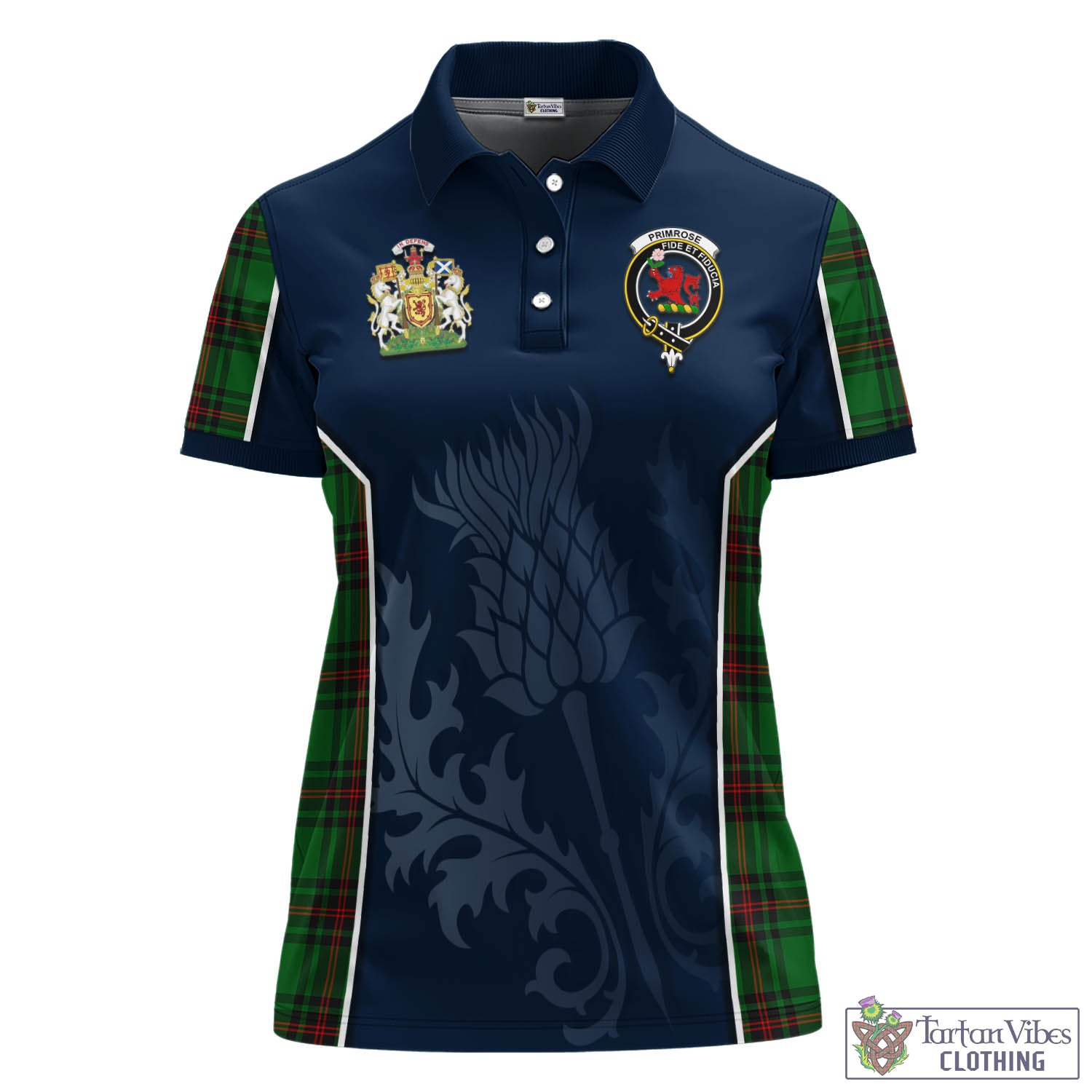 Tartan Vibes Clothing Primrose Tartan Women's Polo Shirt with Family Crest and Scottish Thistle Vibes Sport Style