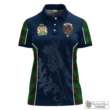 Primrose Tartan Women's Polo Shirt with Family Crest and Scottish Thistle Vibes Sport Style
