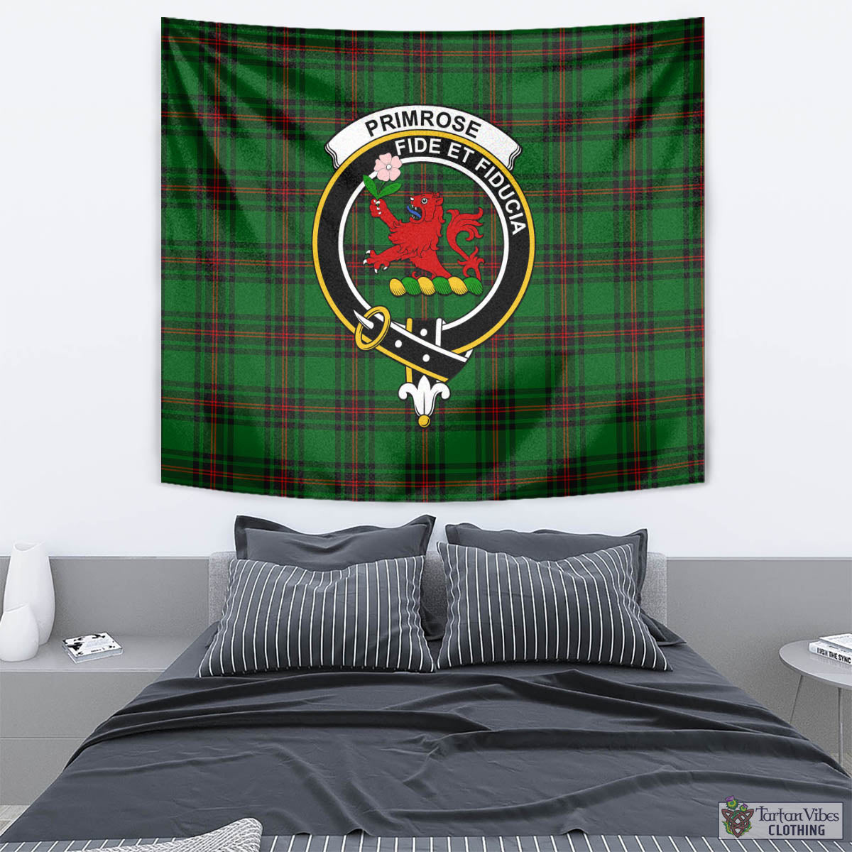 Tartan Vibes Clothing Primrose Tartan Tapestry Wall Hanging and Home Decor for Room with Family Crest