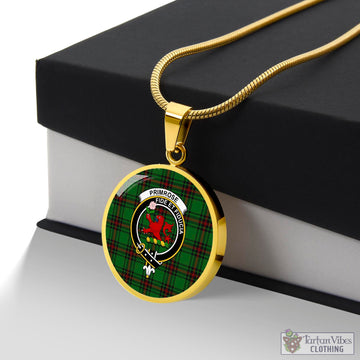 Primrose Tartan Circle Necklace with Family Crest