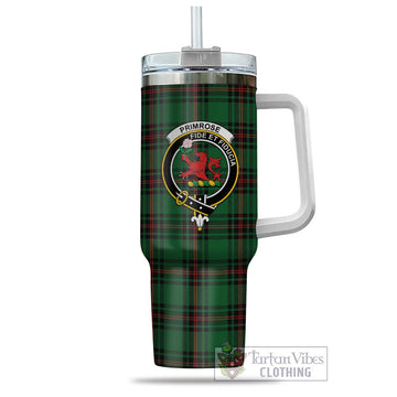 Tartan Vibes Clothing Primrose Tartan and Family Crest Tumbler with Handle