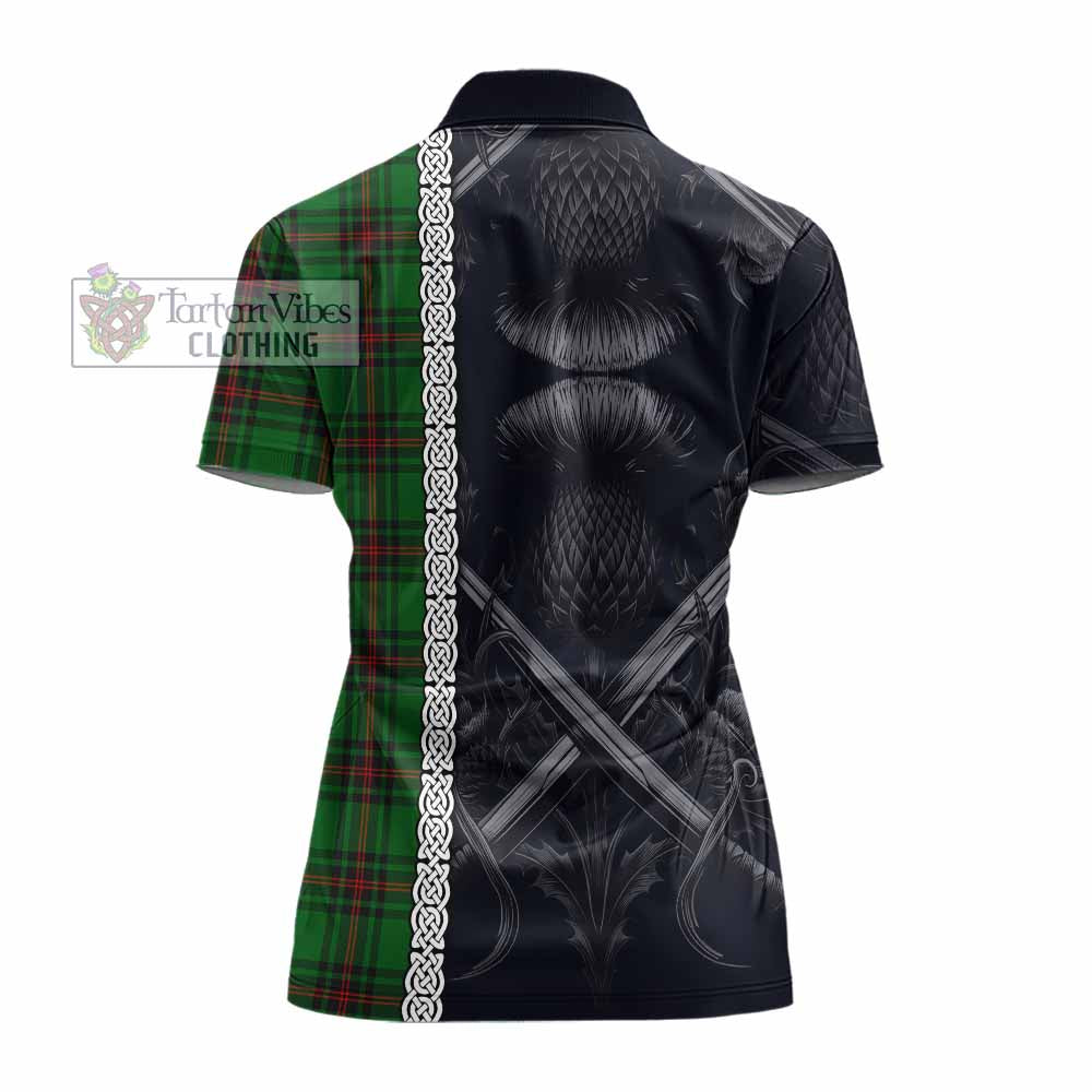 Tartan Vibes Clothing Primrose Tartan Women's Polo Shirt with Family Crest Cross Sword Thistle Celtic Vibes
