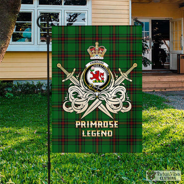 Primrose Tartan Garden Flag with Clan Crest and the Golden Sword of Courageous Legacy