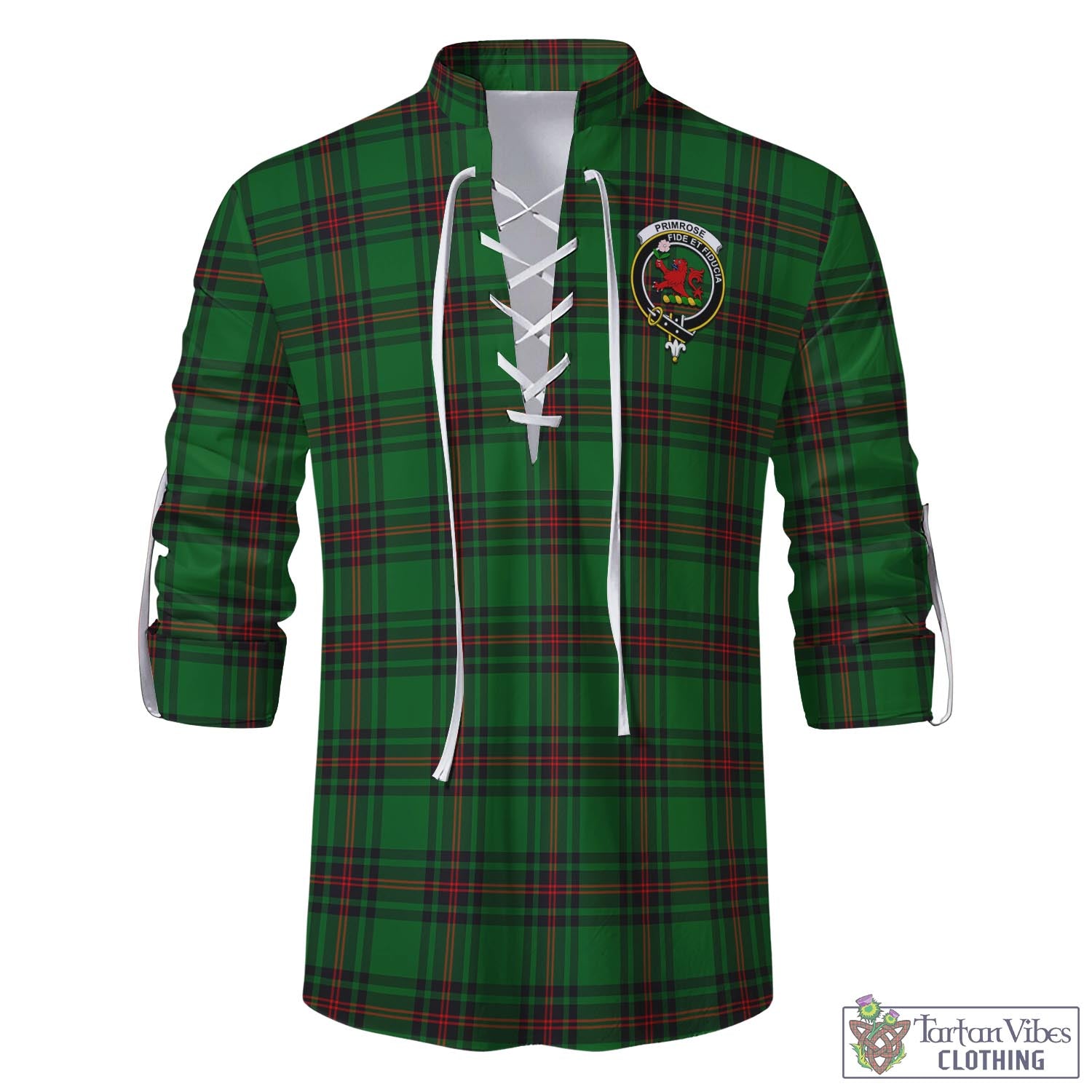 Tartan Vibes Clothing Primrose Tartan Men's Scottish Traditional Jacobite Ghillie Kilt Shirt with Family Crest
