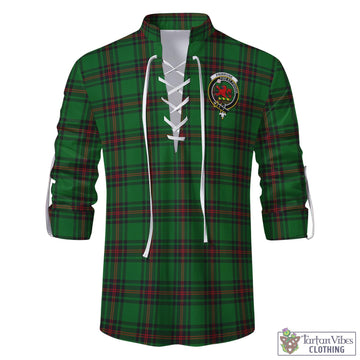 Primrose Tartan Men's Scottish Traditional Jacobite Ghillie Kilt Shirt with Family Crest