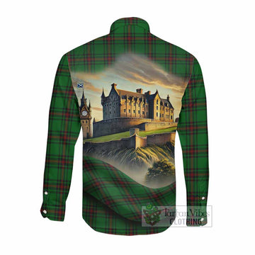 Primrose Tartan Family Crest Long Sleeve Button Shirt with Scottish Ancient Castle Style