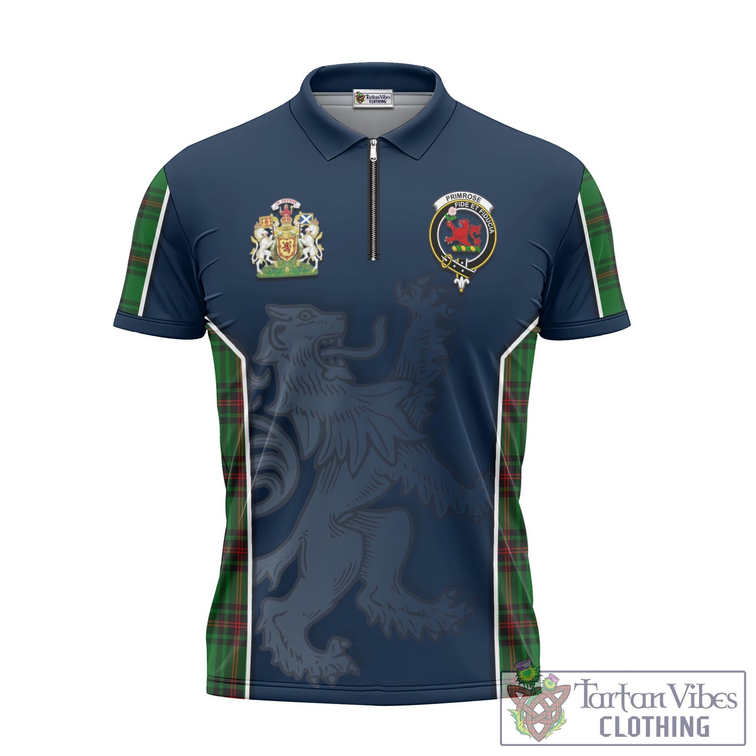 Tartan Vibes Clothing Primrose Tartan Zipper Polo Shirt with Family Crest and Lion Rampant Vibes Sport Style