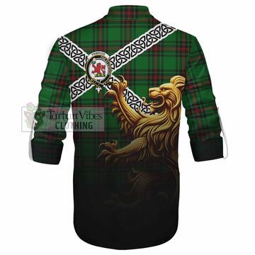 Primrose Crest Tartan Ghillie Kilt Shirt with Golden Lion Emblem Celtic Style