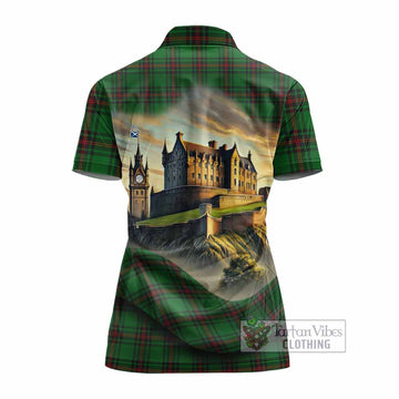 Primrose Tartan Family Crest Women's Polo Shirt with Scottish Ancient Castle Style