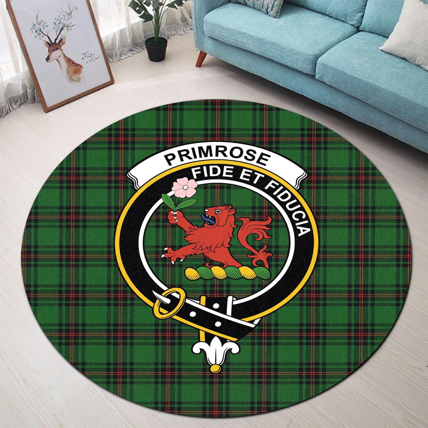 primrose-tartan-round-rug-with-family-crest