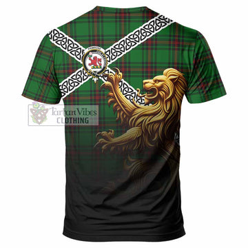 Primrose Crest Tartan T-Shirt with Golden Lion Emblem Celtic Style