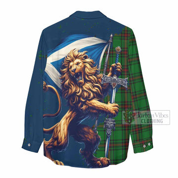 Tartan Vibes Clothing Primrose Tartan Family Crest Women's Casual Shirt with Scottish Majestic Lion