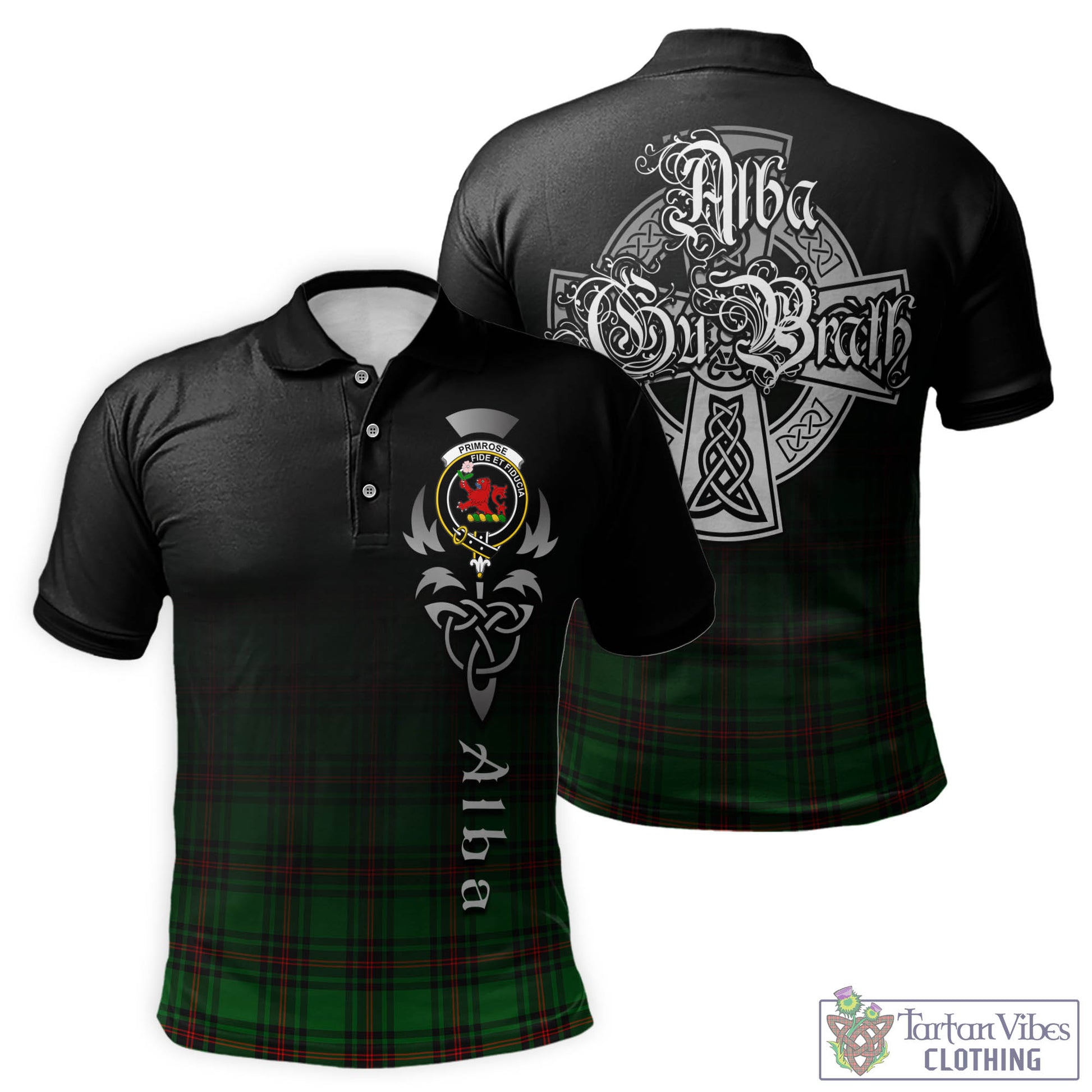 Tartan Vibes Clothing Primrose Tartan Polo Shirt Featuring Alba Gu Brath Family Crest Celtic Inspired