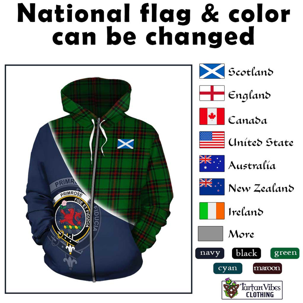 Primrose Tartan Hoodie with Personalised National Flag and Family Crest Half Style - Tartanvibesclothing Shop