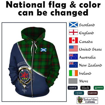 Primrose Tartan Hoodie with Personalised National Flag and Family Crest Half Style - Tartanvibesclothing Shop