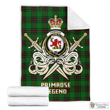 Primrose Tartan Blanket with Clan Crest and the Golden Sword of Courageous Legacy