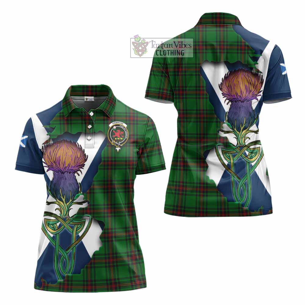 Tartan Vibes Clothing Primrose Tartan Family Crest Women's Polo Shirt Scottish Thistle Celtic Inspired