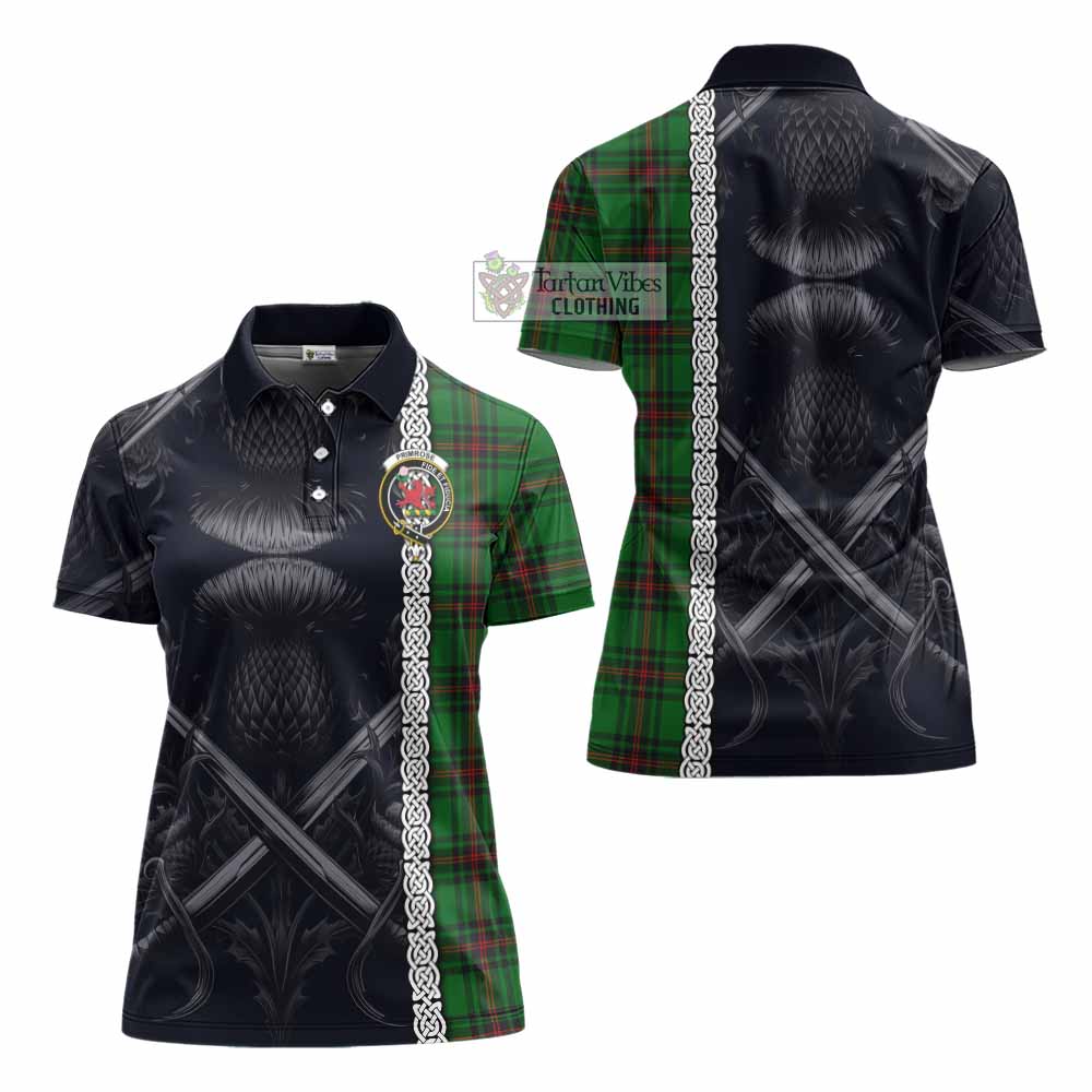 Tartan Vibes Clothing Primrose Tartan Women's Polo Shirt with Family Crest Cross Sword Thistle Celtic Vibes