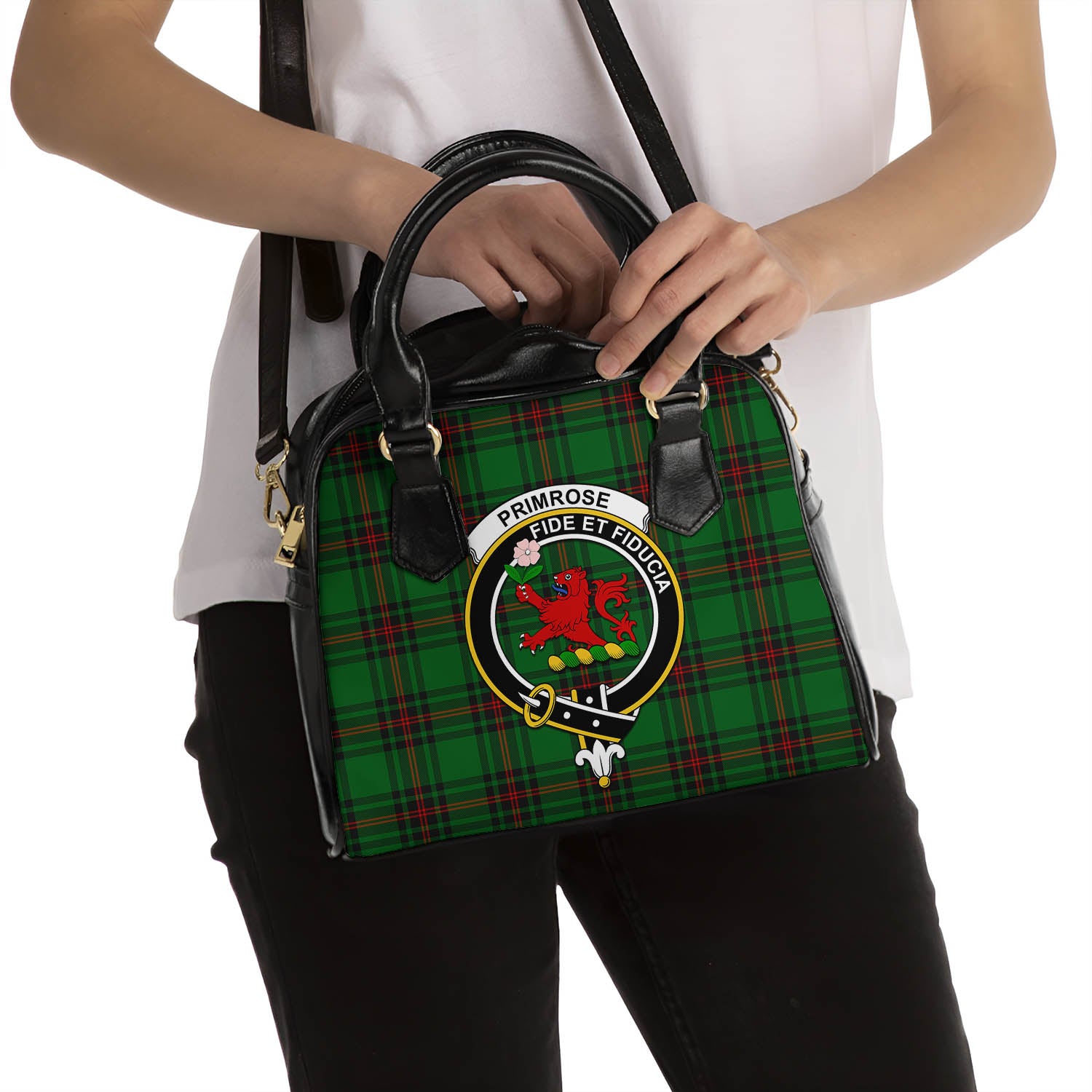 Primrose Tartan Shoulder Handbags with Family Crest - Tartanvibesclothing