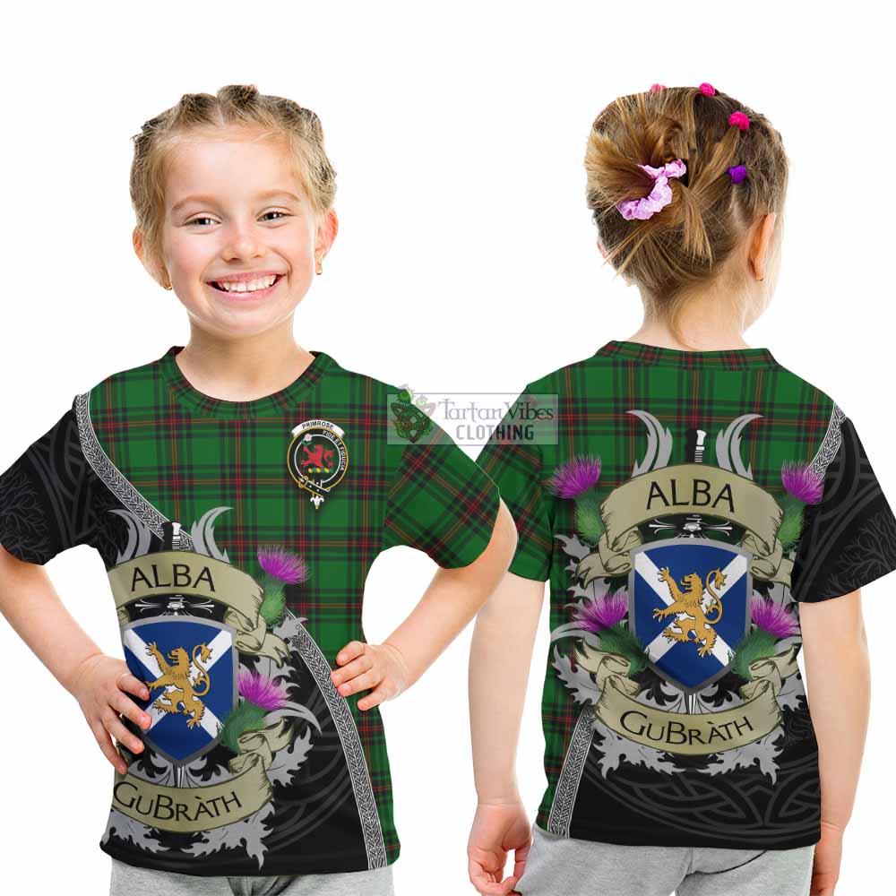 Tartan Vibes Clothing Primrose Tartan Family Crest Kid T-Shirt Lion Rampant Royal Thistle Shield Celtic Inspired