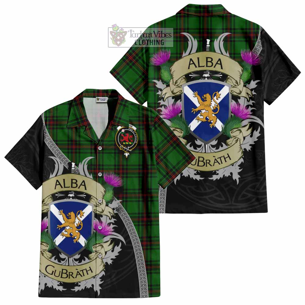 Tartan Vibes Clothing Primrose Tartan Family Crest Short Sleeve Button Shirt Lion Rampant Royal Thistle Shield Celtic Inspired