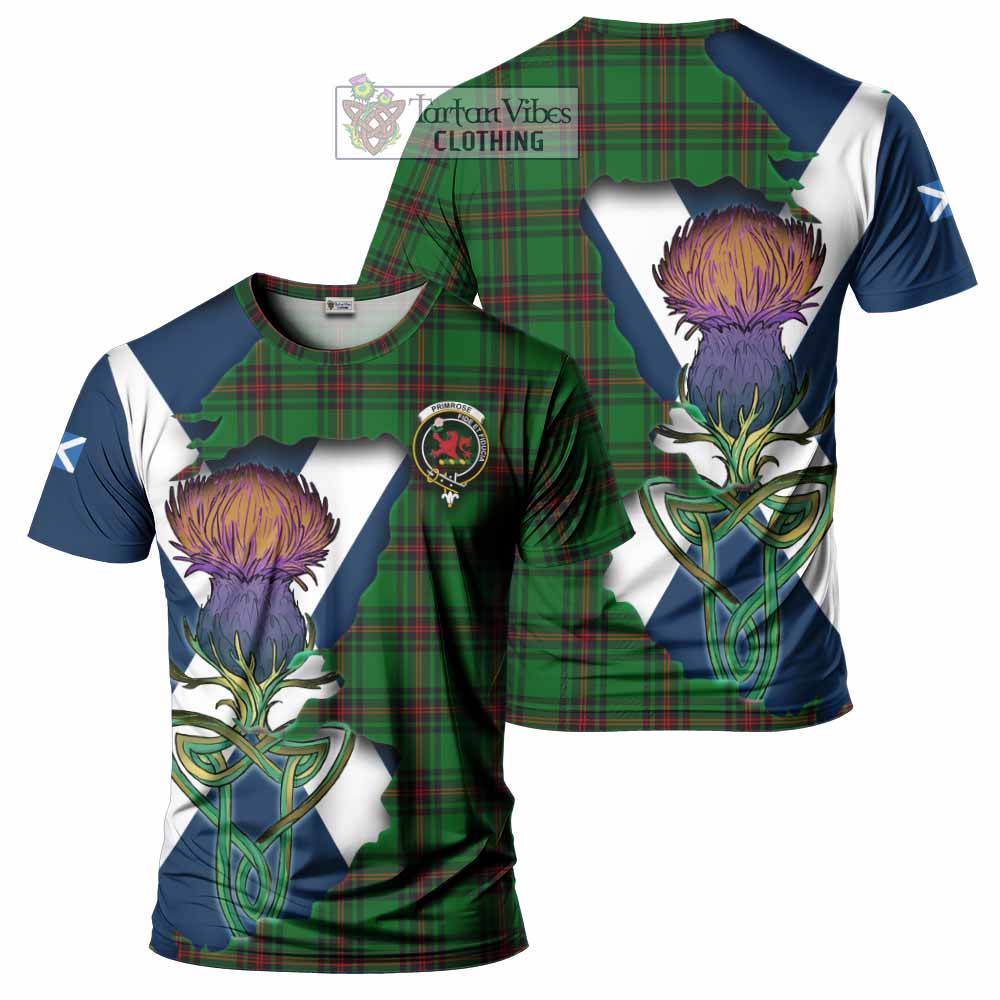 Tartan Vibes Clothing Primrose Tartan Family Crest T-Shirt Scottish Thistle Celtic Inspired