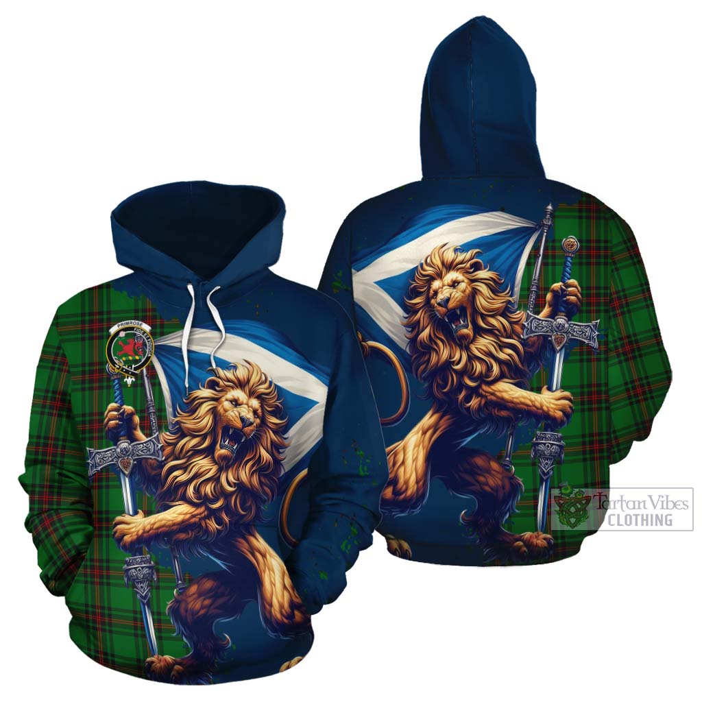 Tartan Vibes Clothing Primrose Tartan Family Crest Cotton Hoodie with Scottish Majestic Lion